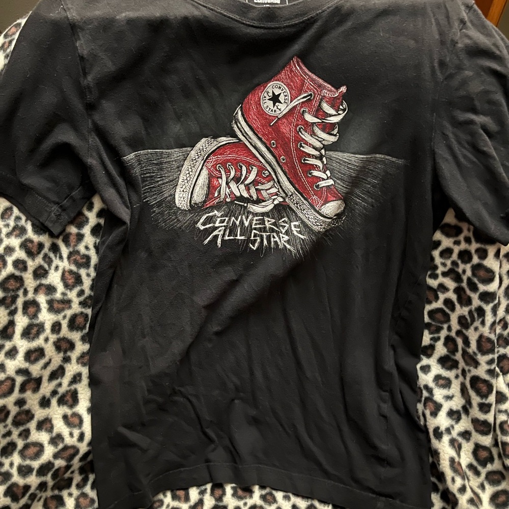 Converse Black Tee with Red Sneaker Design